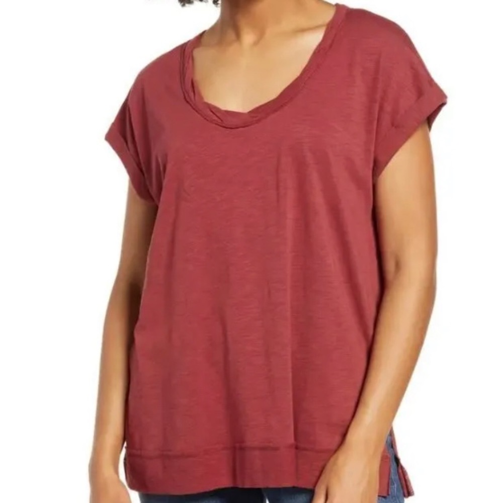 La La Land Creative Co. Women's Twist‎ Neck Short Sleeve T-Shirt In Rust XS 5371